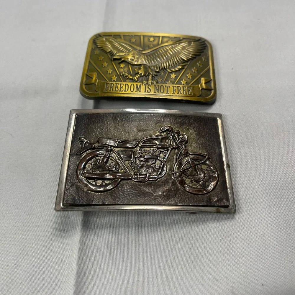 Vintage Belt Buckle Lot Freedom Is Not Free Eagle & Motorcycle Biker‎